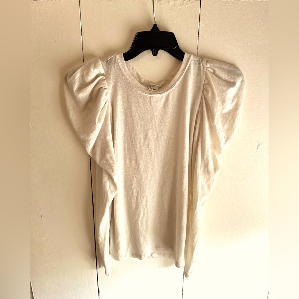 Cream color puffy sleeve, cotton shirt